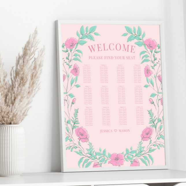 Rosa grönt blommigt säteskarta för andningssäten i poster (Skapare uppladdad)