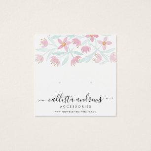 Rosa Grönt Blommigt Vattenfärgsavläsning Visning f Fyrkantigt Visitkort