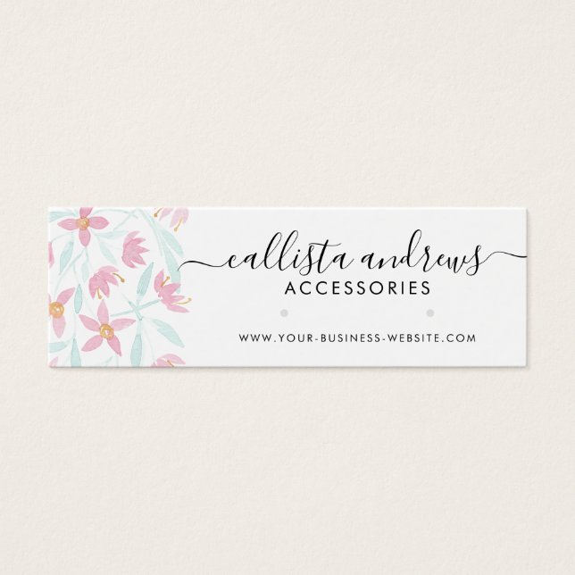 Rosa Grönt Blommigt Vattenfärgsavläsning Visning f Litet Visitkort (Framsidan)