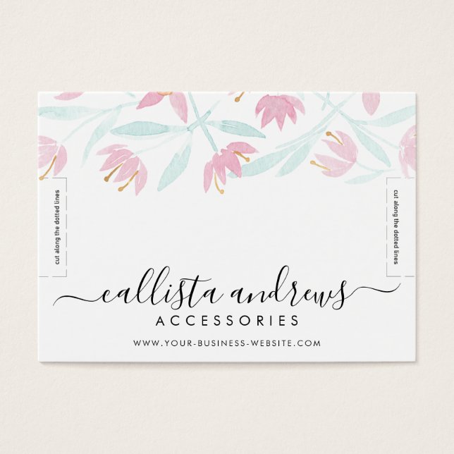 Rosa Grönt Blommigt Vattenfärgsbracelet Visning Visitkort (Framsidan)