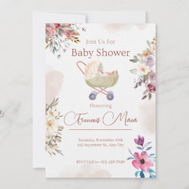 Rosa Grönt Blommor Baby Shower Inbjudningar