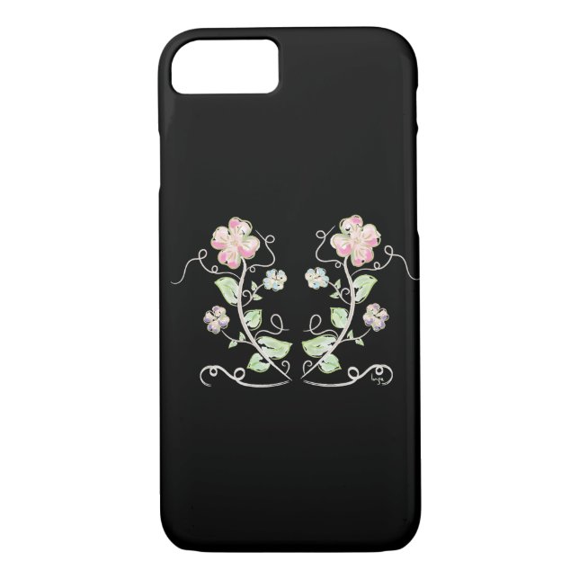 Rosa-Grönt-Blommor-vattenfärg Case-Mate iPhone Skal (Baksida)