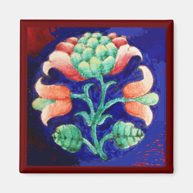 ROSA GRÖNT BLUE BLOMMIGT MAGNET (Framsidan)