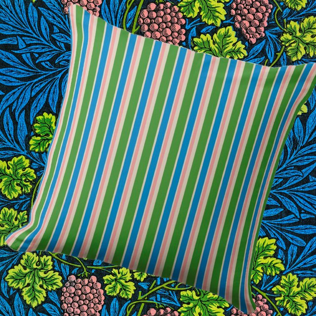 Rosa Grönt Blue Cream Rand Exdoor Pillow Kudde (Coordinating stripe and floral)