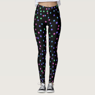Rosa Grönt Blue Lila Stars Mönster Leggings