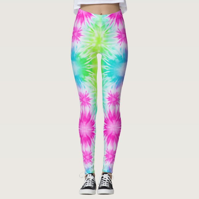 Rosa Grönt Blue Tie Dye Leggings (Framsida)