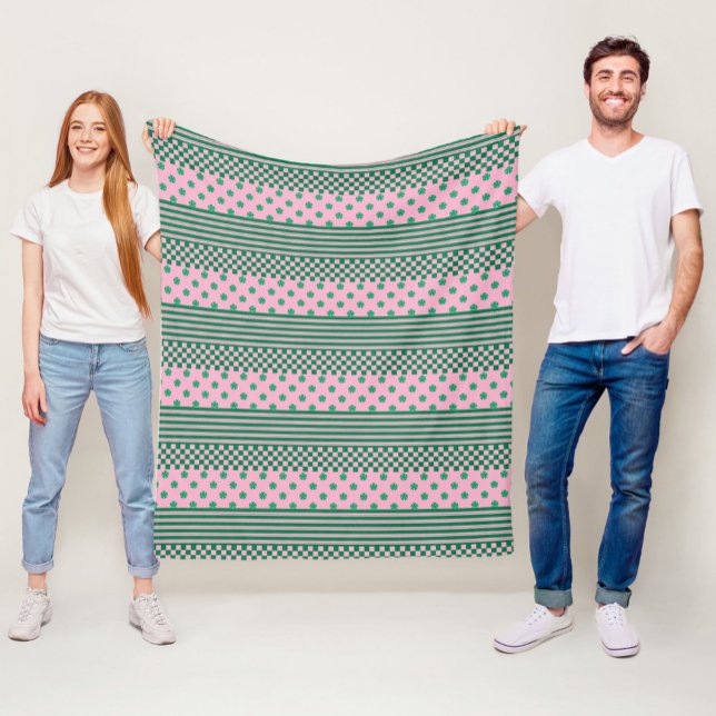 Rosa Grönt Boho Check Blommigt Rand Mönster Fleecefilt (Skapare uppladdad)