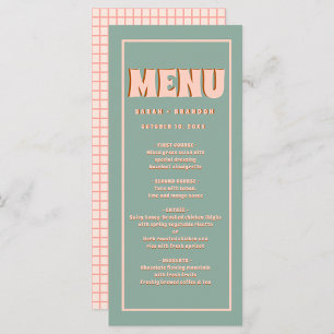Rosa Grönt Bold Groovy Typography Bröllop Menu Meny