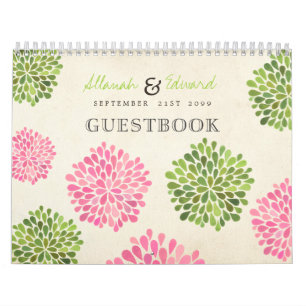 Rosa & Grönt Bröllop Personlig Photo Guest Bok Kalender