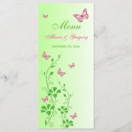 Rosa Grönt Butterfly Blommigt-menykort Meny