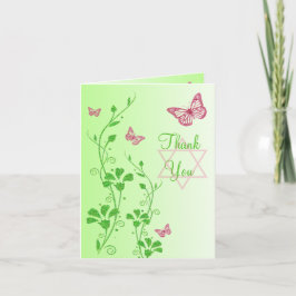 Rosa Grönt Butterfly Blommigt Tackkort Card