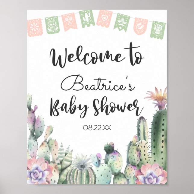 Rosa Grönt Cactus Taco Bout A Baby Shower OSA Poster (Framsidan)