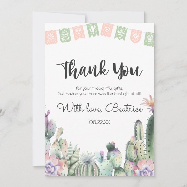 Rosa Grönt Cactus Taco Bout A Baby Shower OSA Tack Kort (Framsida)