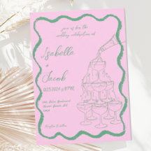 Rosa Grönt Champagne Torn Vågigt Retro Bröllop