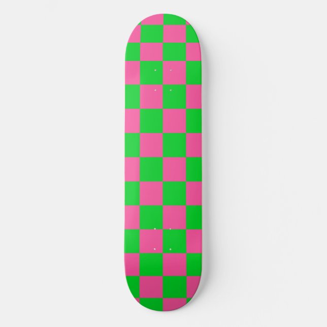 Rosa Grönt Checkat Mönster Mini Skateboard Bräda 18,5 Cm (Framsida)