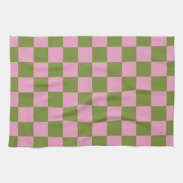 Rosa Grönt Checkated Gingham Mönster Kökshandduk