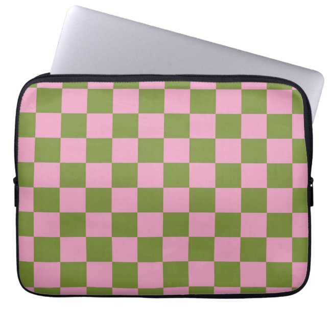 Rosa Grönt Checkated Gingham Mönster Laptop Fodral (Framsidan)