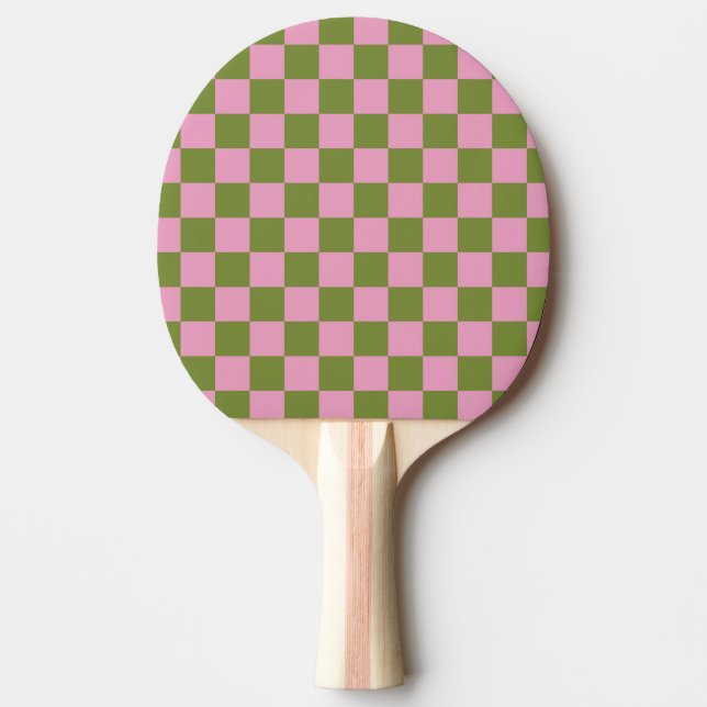 Rosa Grönt Checkated Gingham Mönster Pingisracket (Framsidan)