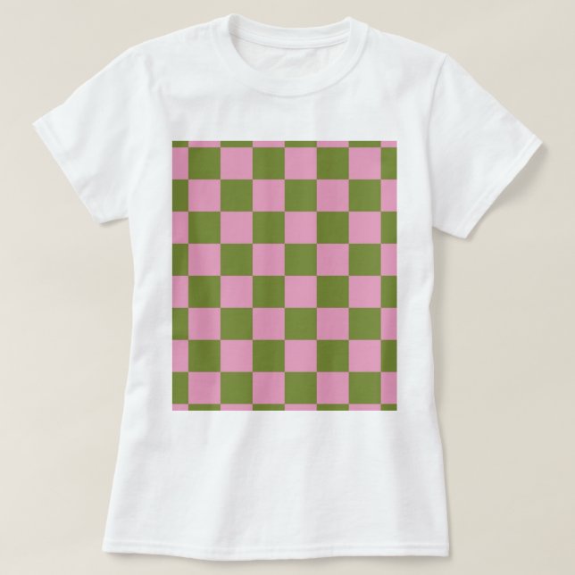 Rosa Grönt Checkated Gingham Mönster T Shirt (Design framsida)