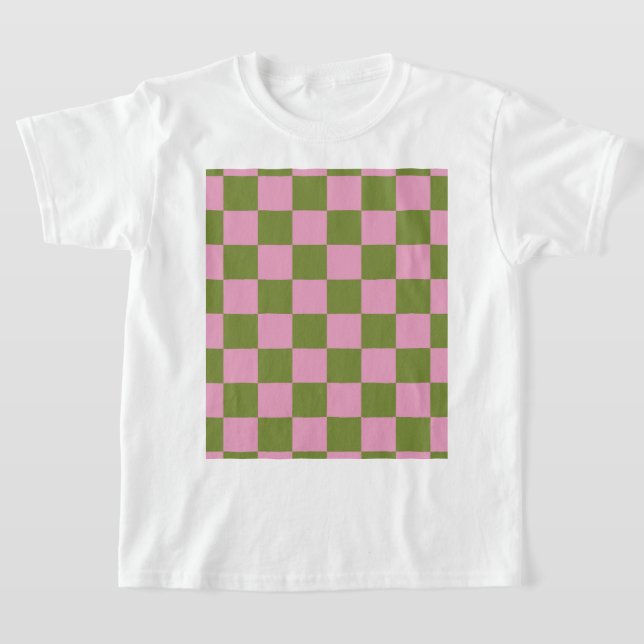 Rosa Grönt Checkated Gingham Mönster T Shirt (Laydown)