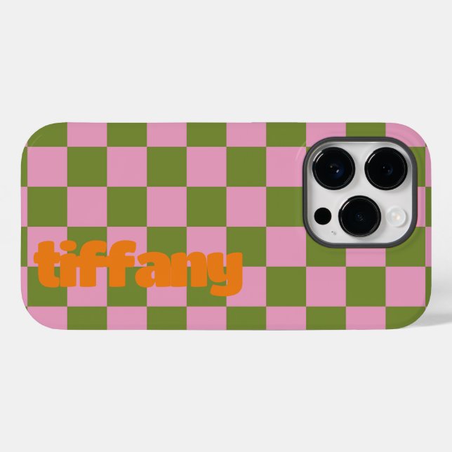 Rosa Grönt Checkated Phone Case (Baksida (horisontell))