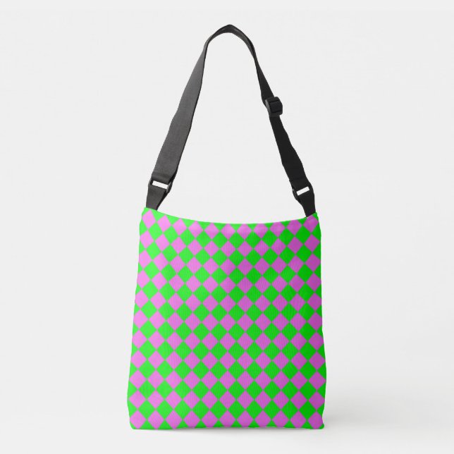Rosa Grönt Checker Diamond Mönster Axelväska (Framsida)
