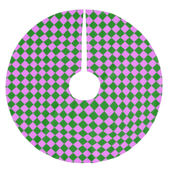 Rosa Grönt Checker Diamond Mönster Julgransmatta Borstad Polyester (Framsidan)
