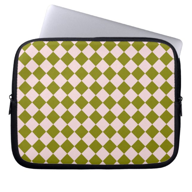 Rosa Grönt Checker Diamond Mönster Laptop Fodral (Framsidan)