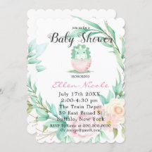 Rosa Grönt Cute Dinosaur Peony Baby Shower Inbjudn
