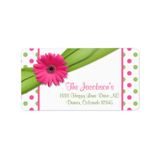 Rosa Grönt Daisy Polka dots Returetiketter Adressetikett