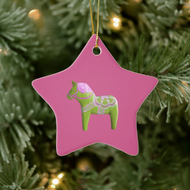 Rosa & Grönt Dala Horse Star Ornament (Träd)