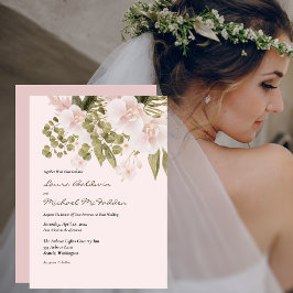 Rosa, Grönt, Elegant Boho Stil Bröllop Invi Inbjudningar