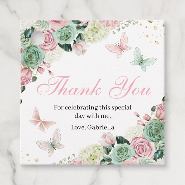 Rosa & Grönt Enchanted Garden Gåvor Etiketter (Framsida)