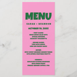 Rosa Grönt Fet Retro Bröllop Menu Meny