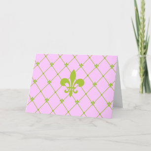 Rosa & Grönt Fleur de Lis Mönster Greeting Card Kort