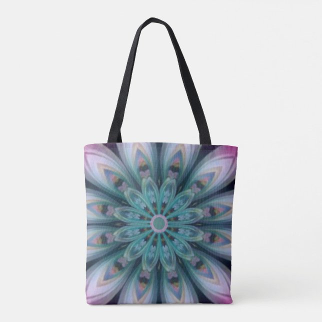 Rosa & Grönt Flower Mandala Tote Tygkasse (Baksida)