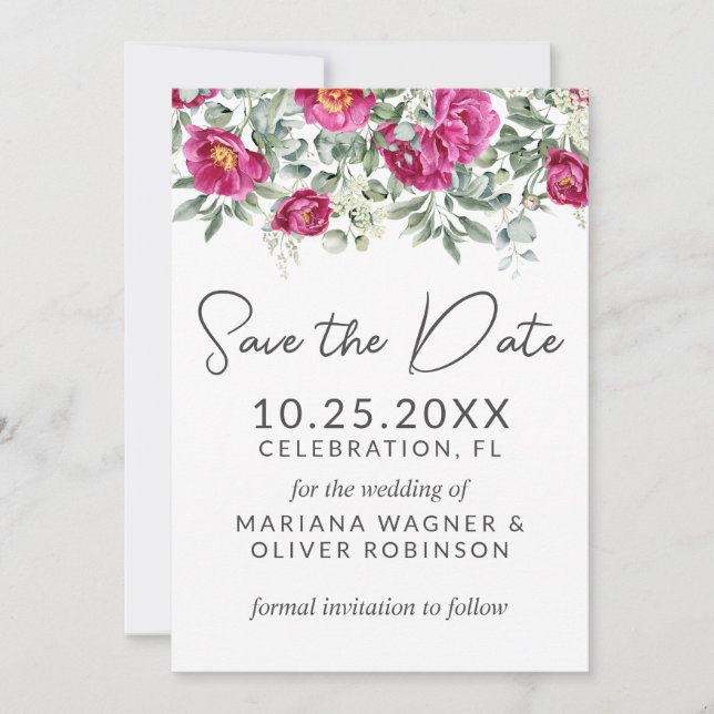 Rosa Grönt Flowers Sage Save Date Card Inbjudningar (Framsida)