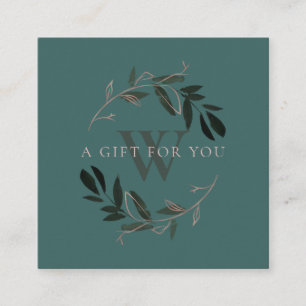 ROSA GRÖNT FOLIAGE INITIAL WREATH GIFT CERTIFICAT FYRKANTIGT VISITKORT