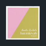 Rosa Grönt Geometric Färg Block Bat mitzvah Pappersservett<br><div class="desc">Modern Rosa och Moss Grönt Färg Blockera Bat mitzvah blöjor</div>