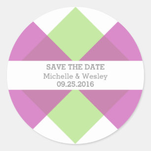 Rosa Grönt Geometric Triad Save the Date Stickers Runt Klistermärke