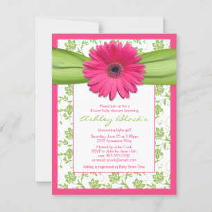 Rosa Grönt Gerbera Daisy Baby Shower-inbjudan Inbjudningar