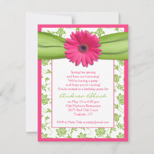 Rosa Grönt Gerbera Daisy Birthday Call Inbjudningar