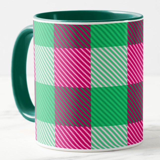 Rosa Grönt Gingham Check Design Mugg (Skapare uppladdad)
