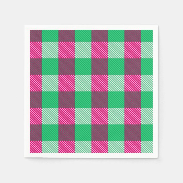 Rosa Grönt Gingham Check Design Pappersservett (Framsidan)