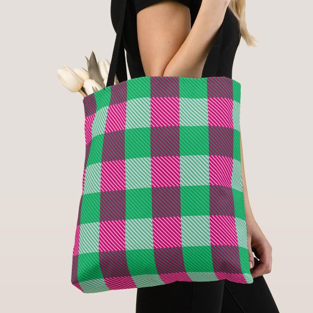 Rosa Grönt Gingham Check Design Tygkasse (Skapare uppladdad)