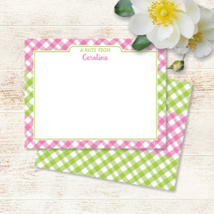 Rosa Grönt Gingham Preppy Girly Stationery Anteckningskort