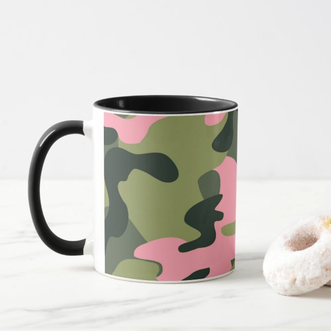 Rosa & Grönt Girly Camo Camouflage Mönster Mugg (Med munk)
