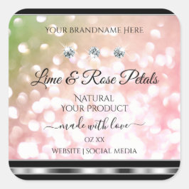 Rosa Grönt Glitter produktetiketter Diamonds Silve Fyrkantigt Klistermärke