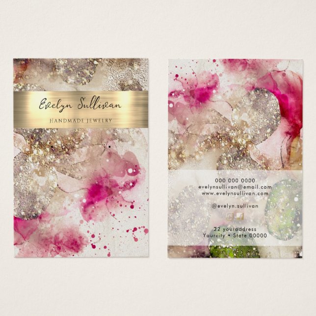 Rosa grönt glitter--visning för smycken visitkort (Framsida & baksida)