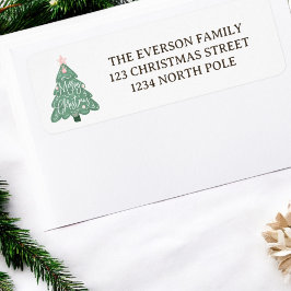 Rosa grönt god jul träd returadress etikett